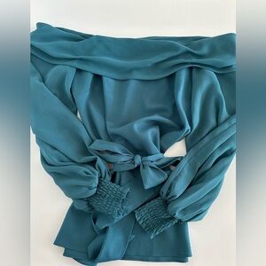 Bebe Teal Off Shoulder Long-sleeve Blouse with Sash